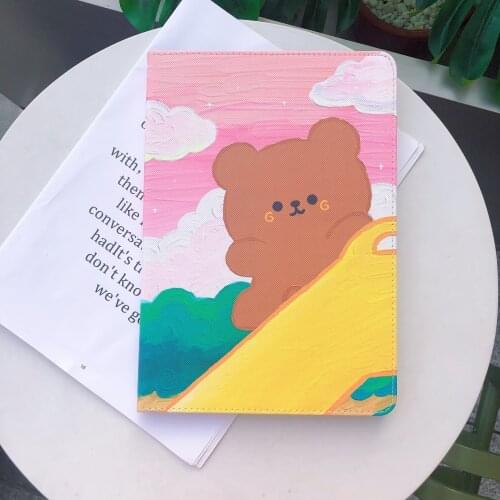 Cartoon Lovely Cute Bear Juicy Peach Soft Tablet Stand Case For iPad Air 1 2 3 Mini 4 5 Pro 2017 2018 2019 2020 Cover