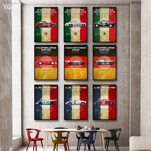 Le Mans Carrera Panamericana Nurburgring Posters Print on Canvas Modern Wall Art Pictures for Home Living Room Cuadros No Frame
