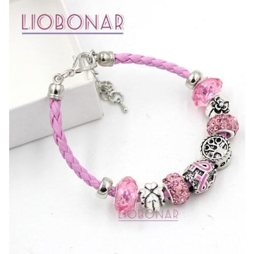 New Arrival Pink Leather Family Tree Pink Ribbon Breast Cancer Awareness Bracelets Jewelry Gift for Cancer Center Foundation