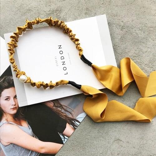 New Bow Hairbands Fashion Long Hair Ribbons Vintage Headband Korean Hair Accessories for Women Girls Pearl Long Head Band