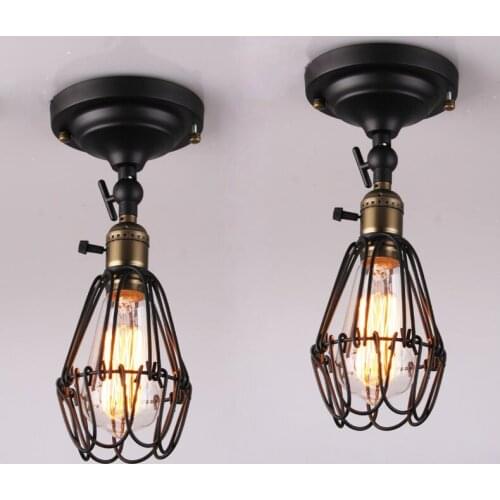 Industrial Metal Cage rotatable Head Balcony Ceiling Lamps American Vintage Country Corridor Ceiling Light Hallway Ceiling Lamp