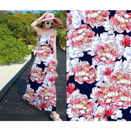 Luxury Women Dress Super High-end Computer Digital Blue flowers Heavy strech christmas fabric Pure Silk Woven tissus au metre