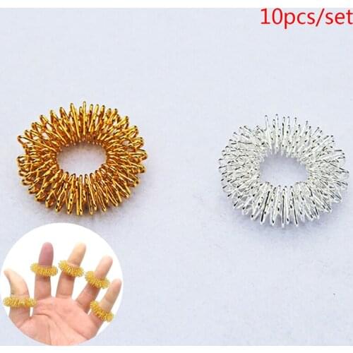 10Pcs Silver Massage Acupuncture Finger Rings Health Care Acupressure Hand Massager Pain Relief Stress Relief Help Sleep Tools