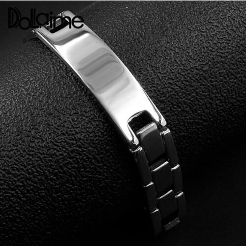 Dolaime Unisex Stainless Steel Silver Color Bending card, polished on both sides, middle hollow rectangular drawing Bracelet