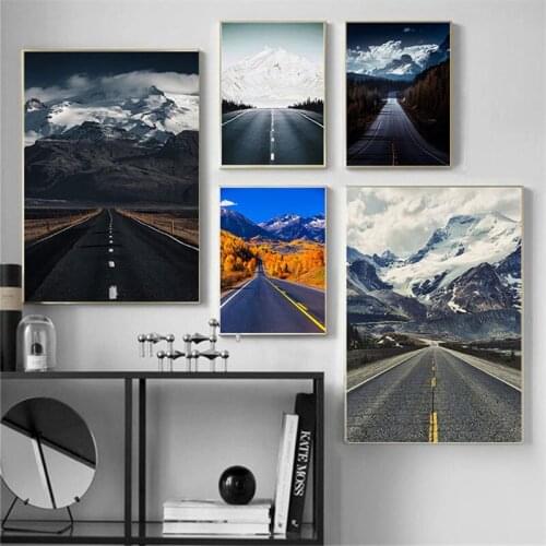 Modern Simple And Fresh Home Decoration Dormitory Picture Road Mountain Peak Photo Poster Wall Art Canvas Landscape Painting