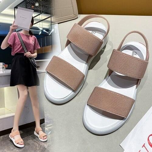 Sports Womens Sandals Stretch Cloth 2021 Summer New Students Flat-bottomed Korean Thick-soled Roman Shoes Sandals Trend