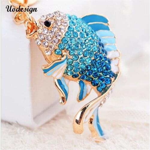Uodesign 2017 New Creative Crystal Fish Keychain Keyring For Car Handbag Chram Key Holder Wholesale