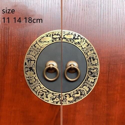 Vintage Round Furniture Chinese Ring Handles Cabinet Cupboard Door Knobs Pulls Retro Engraving Bronze Wardrobe Kitchen Handle