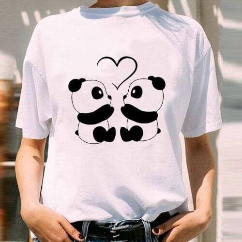 Women Graphic Spring Summer Love Valentine Panda Cartoon Animal Short Sleeve Lady Print Female Clothes Tops Tees Tshirt T-Shirt
