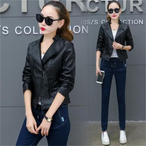 2019 spring and autumn new ladies fashion large size leather jacket washed pu leather short coat