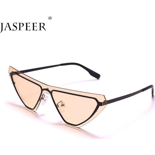 JASPEER Steampunk Cat Eye Sunglasses Women Punk Rimless Sun Glasses UV400 Candy Color Blue Green Goggle Shades Fashion Accessory