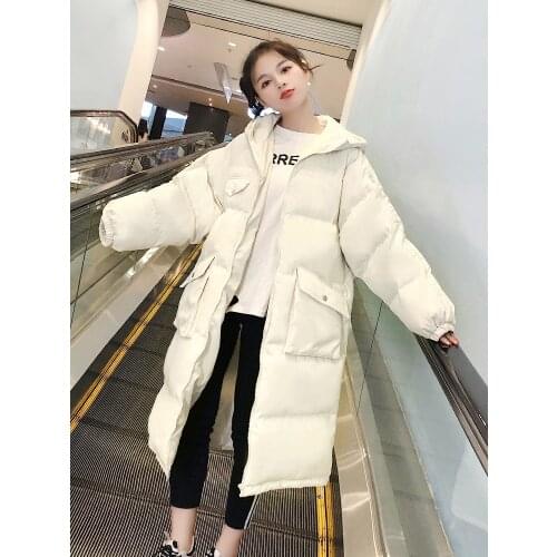 Winter Warm Cotton Jacket White 2020 New Women Thick Down Padded Jacket Korean Loose Mid-length Hooded Black Plus Size Overcoat