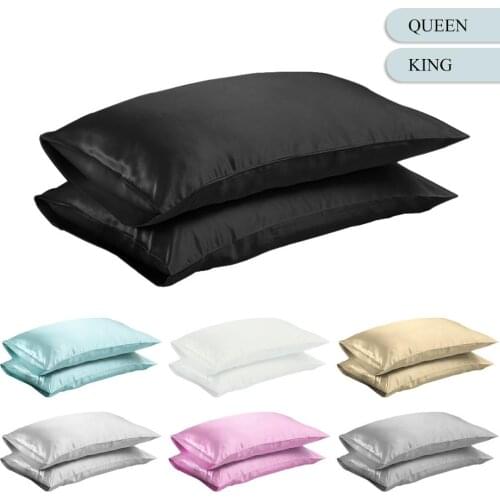1Pcs Queen/KING Emulation Silk Satin Pillowcase Solid Color Pillow Cover Luxury Bedding Smooth Pillow Case For Bed Throw