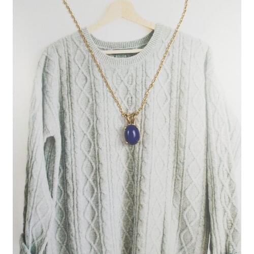 100% Solid 925 Sterling Silver Dark Blue Oval Shape Stone Necklace For Female Party Anniversary Gift Jewelry Gold Chain Necklace