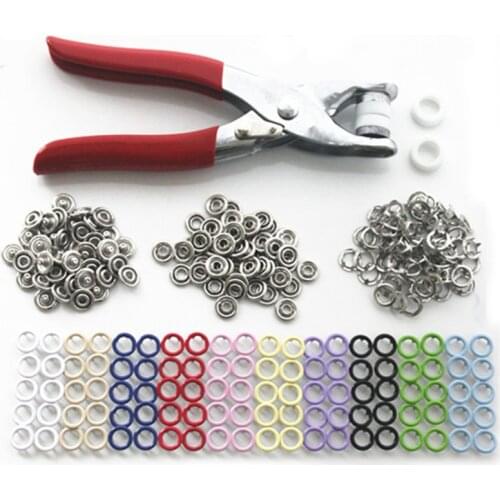 100 Sets Metal Prong Snap Buttons Fasteners Press Studs Pop pers Baby Romper Buckle Snap+1pc Plier Tool 9.5mm