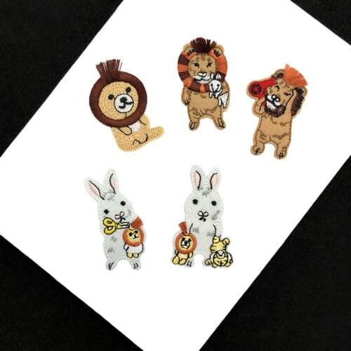 20pcs parches bordados Iron On Patches Cartoon Lion Rabbit Embroidered Patch For Clothing Jeans Jacket Patchwork Appliques Badge