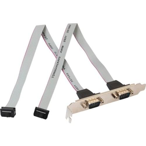 27cm 2-Port Serial RS232 DB9 Male COM Port to IDC 10pin Cable w/ Bracket for computer Host Case PC Chassis Motherboard