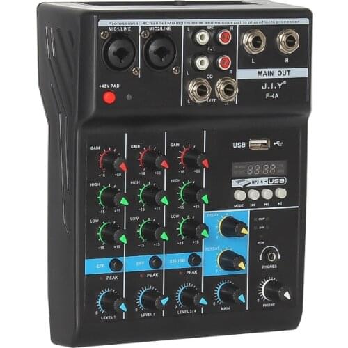 4 Channels Mini USB Audio Mixer Amplifier Console Bluetooth Record Phantom With Sound Card For Home Karaoke Stage Karaoke KTV