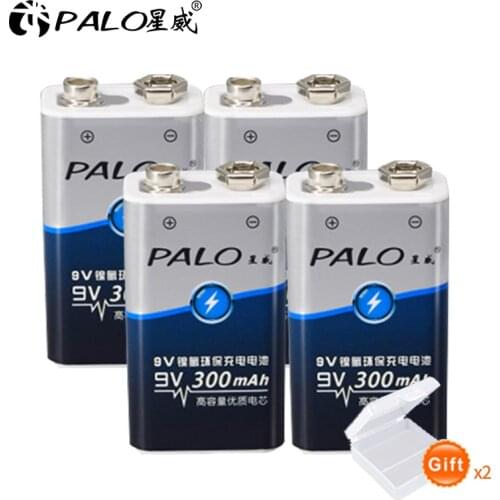 4Pcs PALO 9V Battery Ni-MH 300mAh NIMH 6F22 9V Rechargeable Batteries Baterias For Soshine Wireless Microphones