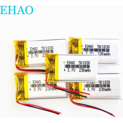 5 PCS EHAO 501830 3.7v 230mAh Lithium Polymer LiPo Rechargeable Battery For Mp3 GPS bluetooth headphone headset smart watch