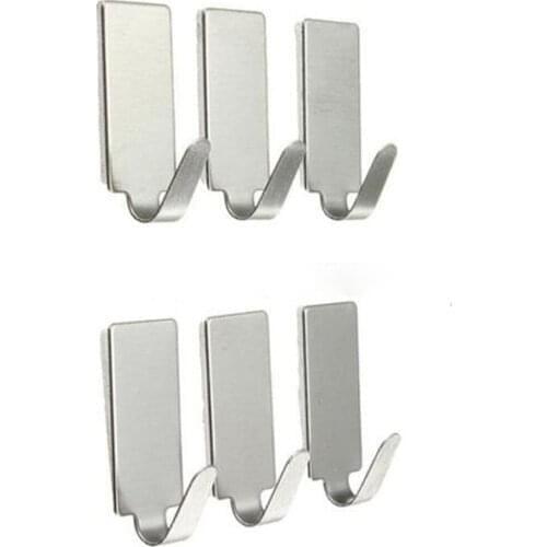 6/12 PCS Strong Adhesive Hook Wall Door Sticky Hanger Holder PS Stainless steel Kitchen Bathroom White Hooks Home Products