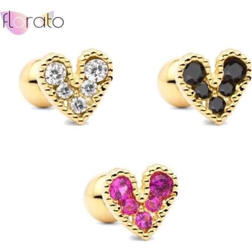 925 Sterling Silver Love Heart Stud Earrings Crystal Heart Shape Piercing Cartilage Earrings Minimalist Small Earings Jewelry