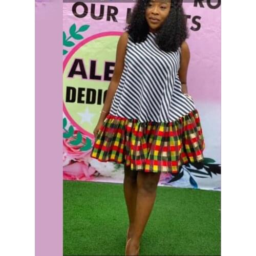 African Print Dresses for Women Dashiki Stripe Grid Patchwork African Clothes Plus Size Vestidos Africa Dress Christmas Robe