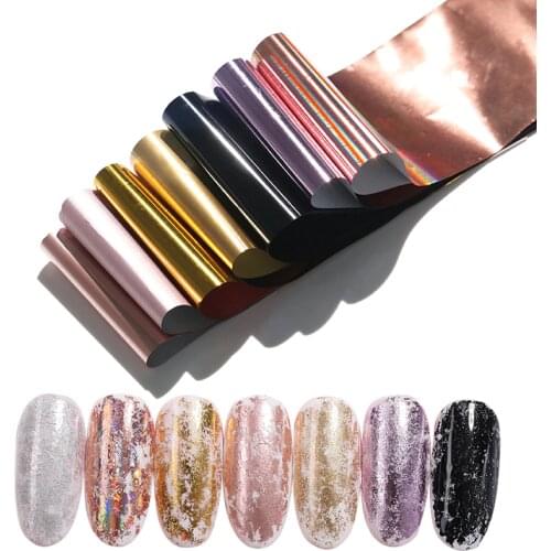 7 Colors/Kit 4*20cm sparkly Nail Foils Stickers Nail Transfer Sticker Laser Rose Gold Champagne Nails Stickers Decor