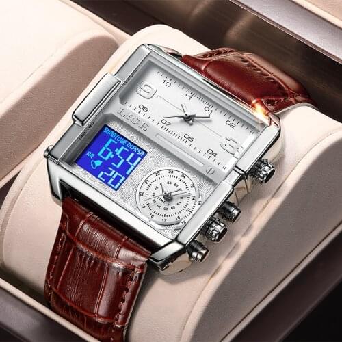 LIGE 2021 New Men Watch Top Brand Luxury Waterproof Quartz Square Wristwatche For Men Date Sports Hollow Clock Male Montre Homme