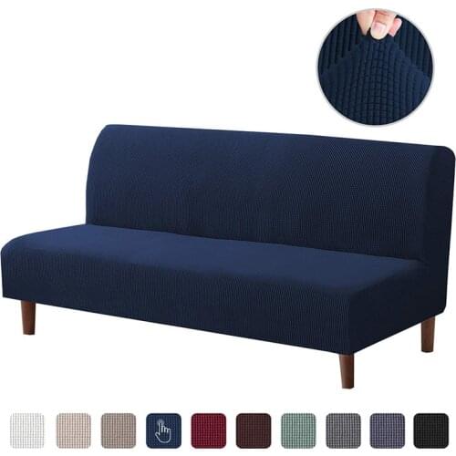 Sofa Bed Cover Solid Color Polar Fleece Elastic Fabric Armless Sofa Bed Without Armrest Elastic Folding Sofa Slipcovers