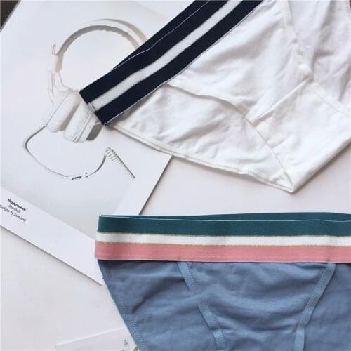 Cotton Stripe Sports Style Underwear For Girl Sexy Lingerie Cute Cotton Sporty Comfortable Corset Lace Seamless Breathable Brief