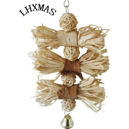 Natural Lafite Parrot Toy Cockatiel Bird Toy Parrot Chewing Bites Swing Cages Playing Toy D240
