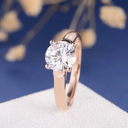 Birthday Gift 18K Rose Gold Round Cut 1ct 6.5mm Moissanite Ring Wedding Engagement Ring Lab Grown Diamond For Women