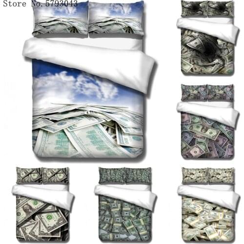 2/3 Pieces Modern Dollar Bedding Set Motif Printed Money Duvet Cover Single Queen King Bed Quilt Cover Home Bed Cover Set