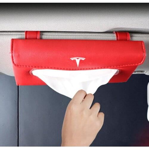 Car Sun Visor Tissue Box For Tesla Model 3 S X Y Hanging Type Paper towel cover Holder Clip Leather Car Styling accessories