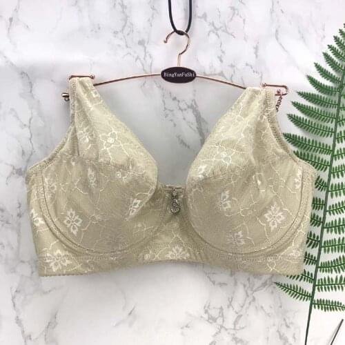 Khaki lace bra full coverage D E F G cup brasssiere big breast plus size bras 36-48 soft comfortable Breathable push up bh C3204