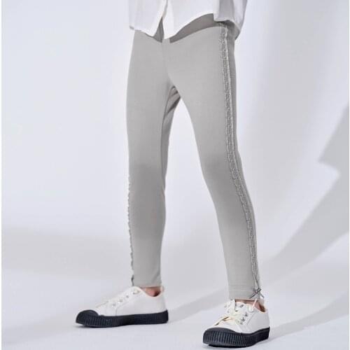 Hollead Girl Leggings Spring Summer Side Lace Embroidered Grey Trousers Casual Pencil Pants Cotton Student Sports Yoga Pants