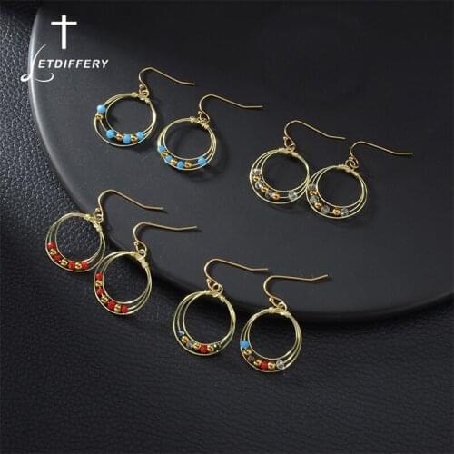 Letdiffery New Colorful Bead 14K Gold Earring Stud Bohemia Double Layer Earrings for Women Girls Party Jewelry Birthday Gifts