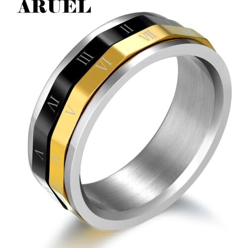 ARUEL Titanium Stainless Steel Turnable Rings Black Gun/Gold/Silver Color Letter Jewelry Men Women Finger Rings Anillos Bague