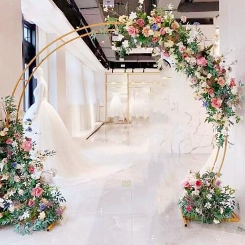 New Wedding Double Ring Single Pole Arch Round Wedding Decoration Flower Stand Home Party Background Decorative Shelf