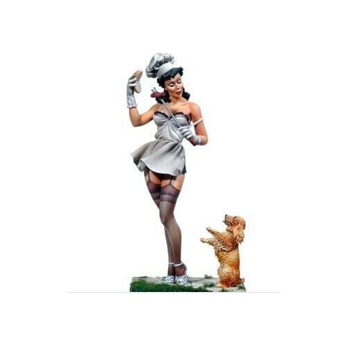 New Unassembled 1/22 Scale 80mm Poker Girl watch her dog models Resin Kit DIY Toys Unpainted kits