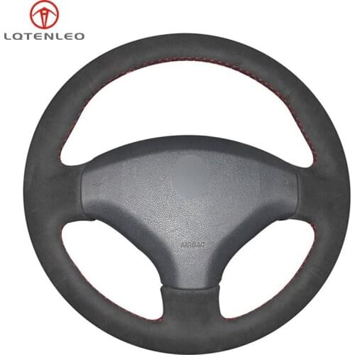LQTENLEO Black Suede Hand-stitched Steering Wheel Cover for Peugeot 308 2007-2013 3008 2011-2015 408 2010-2014
