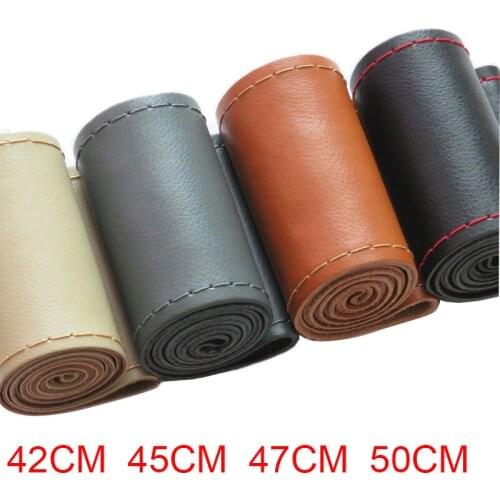 KTAR Truck Steering-wheel Cover genuine leather Steering Wheel Covers With Needle and Thread 42CM/45CM/47CM/50CM hand sewing