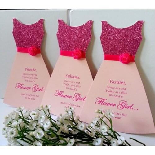 Personalized name title text glitter Will you be my FLOWER GIRL Bridesmaid asking Proposal Cards wedding Dress invitations