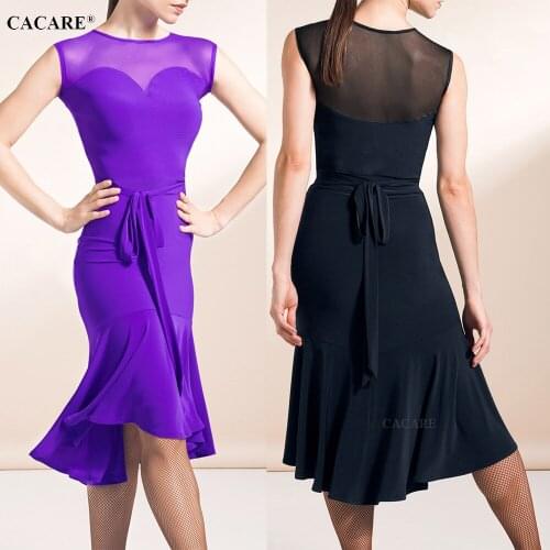 CACARE Latin Dance Dress Women Latin Dance Competition Dresses Salsa Costumes Ballroom Tango D0550 Waist Belt Ruffled Hem