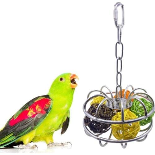 Hanging Bird Rattan Ball Toy Brain Mind Toys Parrot Intelligence Feeder Foraging Toys Fruit Nuts Food Box Swing Cage Training