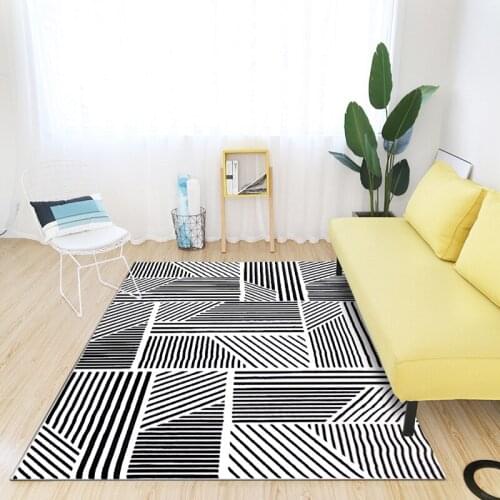 Simple Nordic Style Area Rugs Geometric Black and White Striped Printed Anti-Slip Floor Mat Bedroom Kitchen Hallway Door Carpet