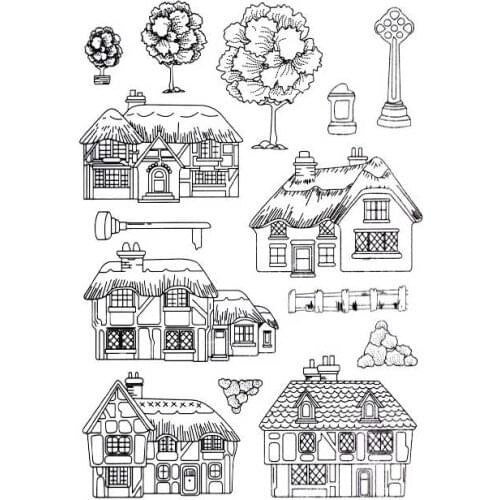 Clear Stamps HOUSE STONE TREE FLOWER FLAG Scrapbooking Material DIY Photo Card Account Rubber Stamper Transparent Stamp Sellos