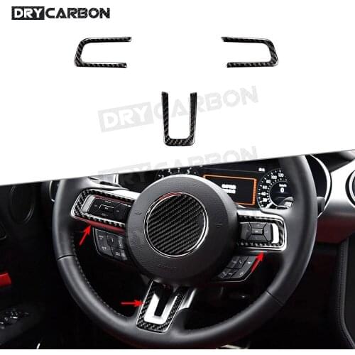 For Ford Mustang 2015 -2019 Car Steering Wheel Key Button Trim Frame Carbon Fiber Interior Sticker Covers