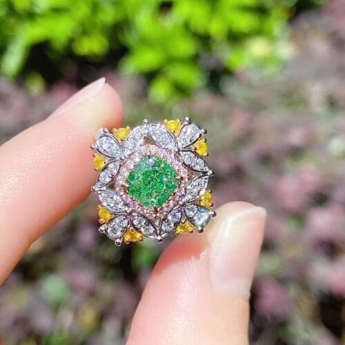 Luxury Exquisite Square Green Color Cubic Zicron Ring For Women Romantic Wedding Anniversary Fashion Crystal Jewelry Gifts